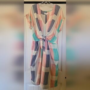 Lou & Grey LOFT Neutral Stripe Midi Dress, Size L